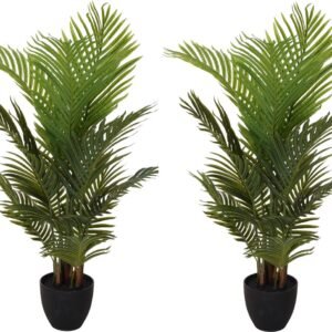 3x Groene kunst goudpalm planten in pot 94 cm - Woondecoratie/accessoires - Kunstplanten - Nepplanten - Kamerplanten - Palmbomen - Goudpalmen voor binnen