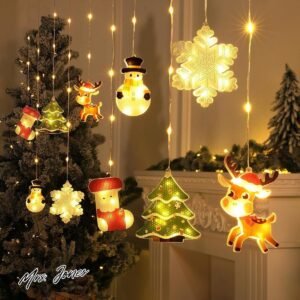 Mrs. Jones Kerstverlichting Binnen Buiten Lichtkettinggordijn 3D Kerstmotief Lichtketting 3 m 120 Leds Gordijnlicht Raamdecoratie 8 Modi USB-Kerstdecoratie Lichtgordijn Warm Wit .