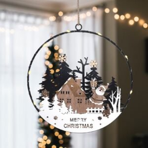 Raamdecoratie kerstlandschap "Santa" met 10 LEDs - ø25 cm