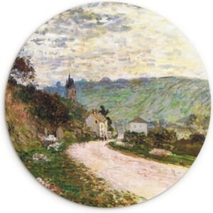 WallCircle® Wandcirkel 30x30 cm - Muurcirkel De weg bij Vétheuil - Claude Monet - Natuur - Kunst - Oude Meesters - Muurdecoratie woonkamer - Wanddecoratie slaapkamer - Kamer decoratie accessoires - Ronde schilderijen binnen