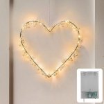 Lichtkrans met 20 leds, hartvorm, warmwit, raamverlichting, het hele jaar door, batterij, raamdecoratie, decoratief hart, lichtketting voor bruiloft [Energieklasse A+++]