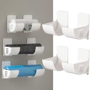 Set van 4 zonder ponsen keukenorganizer, wandgemonteerde vuilniszakdispenser organisator keuken witte wandgemonteerde vuilniszak keukenorganizer voor keukenopslag en organisatie keukenaccessoires organisatiesysteem