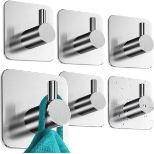 Set van 6 Zelfklevende Handdoekhaken - Roestvrij Staal - Geen Boren Benodigd - Badkameraccessoires
