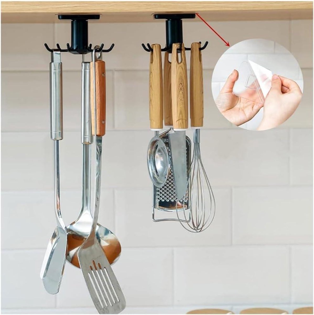 Keukengereihouders - Draaibare keukengerei haaklijst - Zonder boren - Thuis keukenaccessoires - Kookaccessoires - Zwart