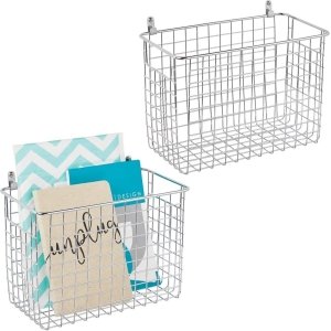 Set van 2 metalen wandrekken - Grote opbergmand voor hal, slaapkamer en meer - Organizer voor post, portemonnees, zonnebrillen of badkamerbenodigdheden - Zilverkleurig